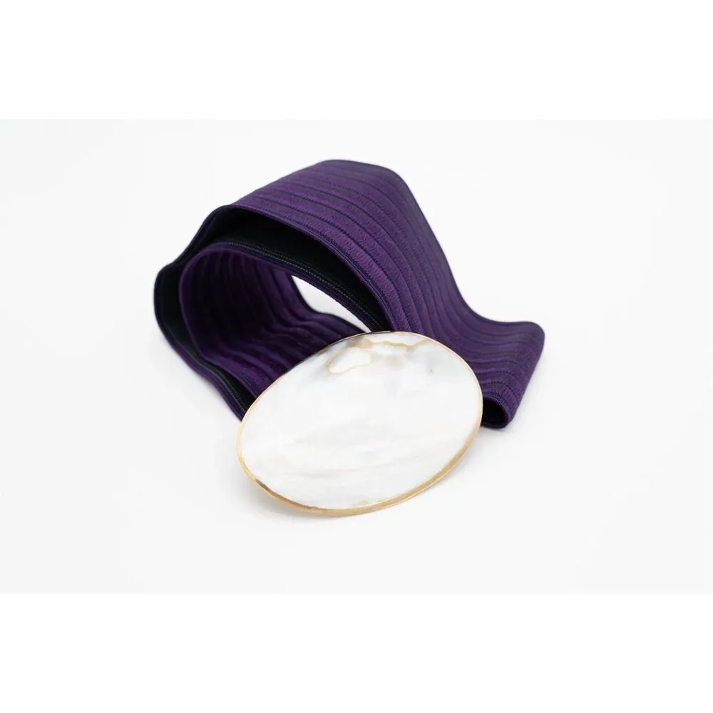 Vintage Purple Stretch‎ Belt Mother of Pearl Shell Buckle 80s Statement